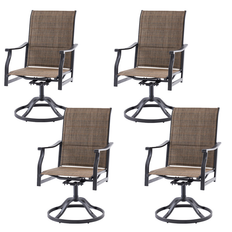 Ensemble de 4 chaises de patio à bascule rembourrées à dossier haut, Brun