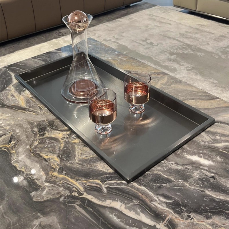 Minimalist Brown Marble Coffee Table, 11.81" H x 55.12" L x 55.12" W