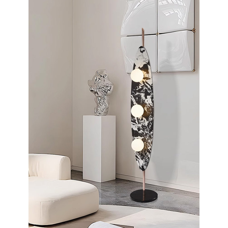 Lampe sur pied en fer forgé et marbre de style italien