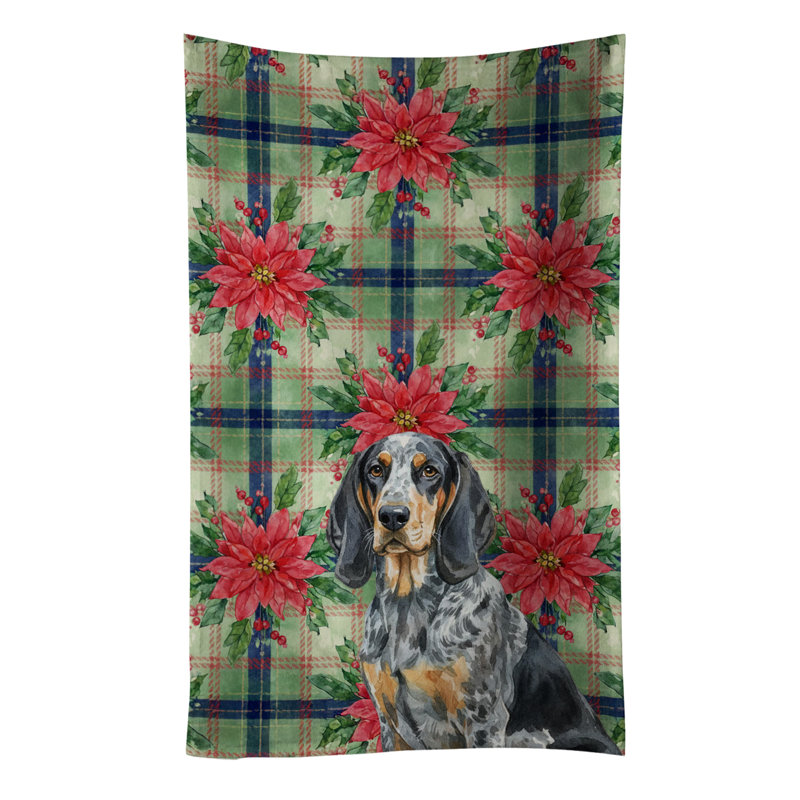 Bluetick Coonhound Christmas PoinsettIas Kitchen Towel, Bluetick Coonhound