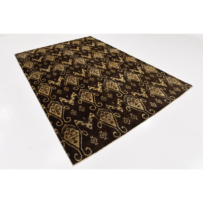 Tapis de zone en laine brun/beige 6 pi 10 po x 9 pi 10 po one-of-kind à la main noué la Linneus