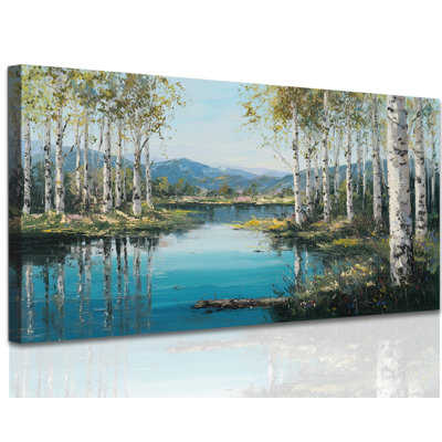  Bouleau, art mural, impressions de paysage, art mural de nature, grande forêt horizontale, toile de fond, peinture verte tranquille pour le salon, chambre à coucher, photos surdimensionnées, 20 x 40 pouces