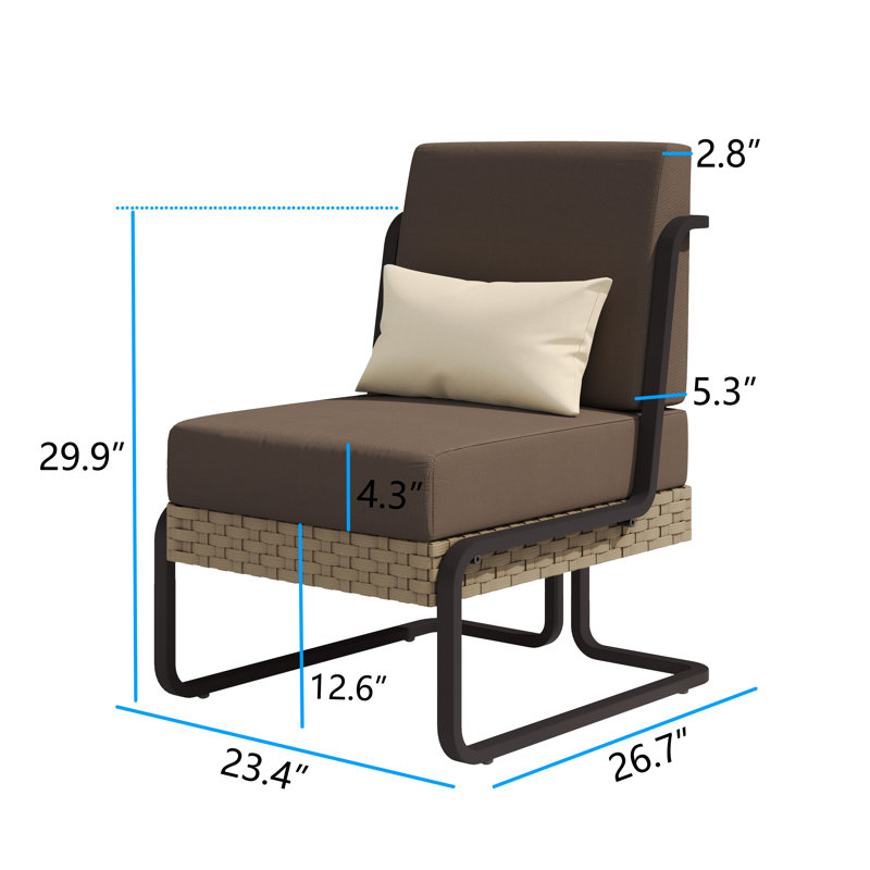 Chaise longue de patio en aluminium et osier avec coussins et coussins, Kaki, Brun