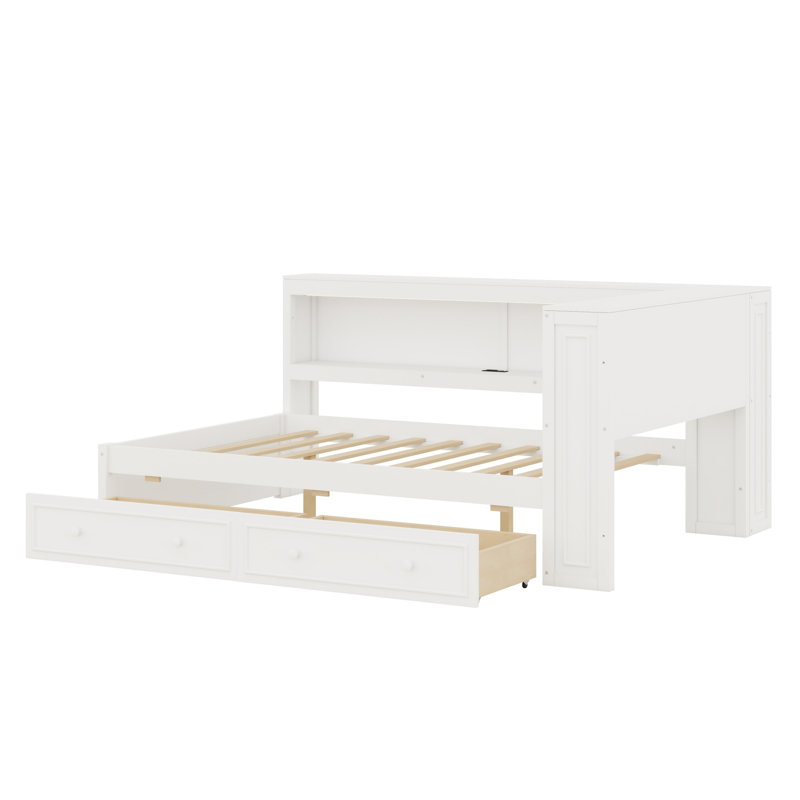 Multifunctional Daybed with Shelves, and Two Drawers, White