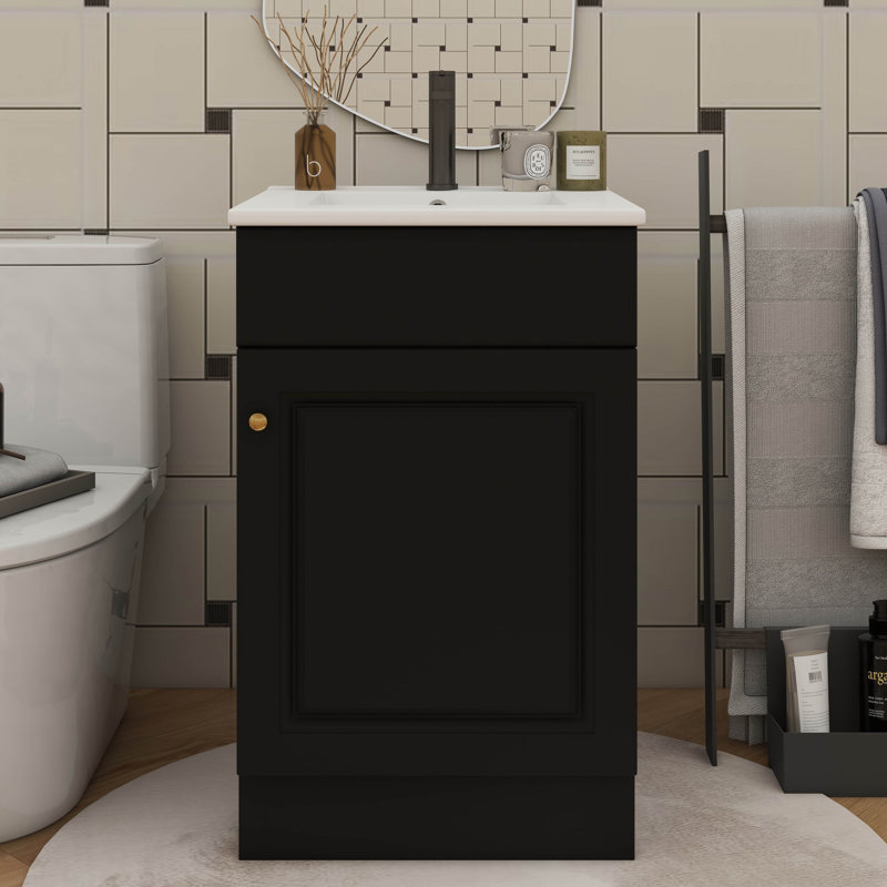 Meuble-lavabo de 20 po avec lavabo, meuble-lavabo avec tablette de porte et tablette réglable, Noir, noir, noir, noir