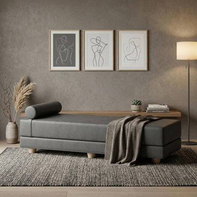  Lit de jour Alon Ultraleather - Méridienne escamotable avec matelas en mousse à mémoire de forme - Ultraleather fer gris foncé