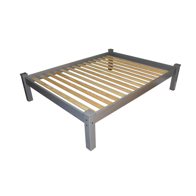 Base de lit en bois massif Anaaya, Gris, Double