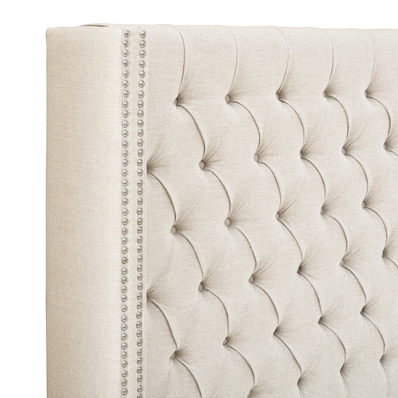 Button Upholstered Headboard For Queen Bed, Double Nailhead Trim, Metal Legs With Adjustable Height, Fabric Headboard, Size Tufting And Height