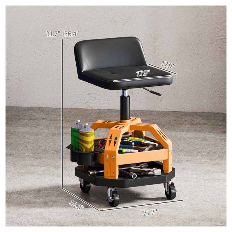 Rolling Mechanic Stool with Adjustable Height and Tool Tray
