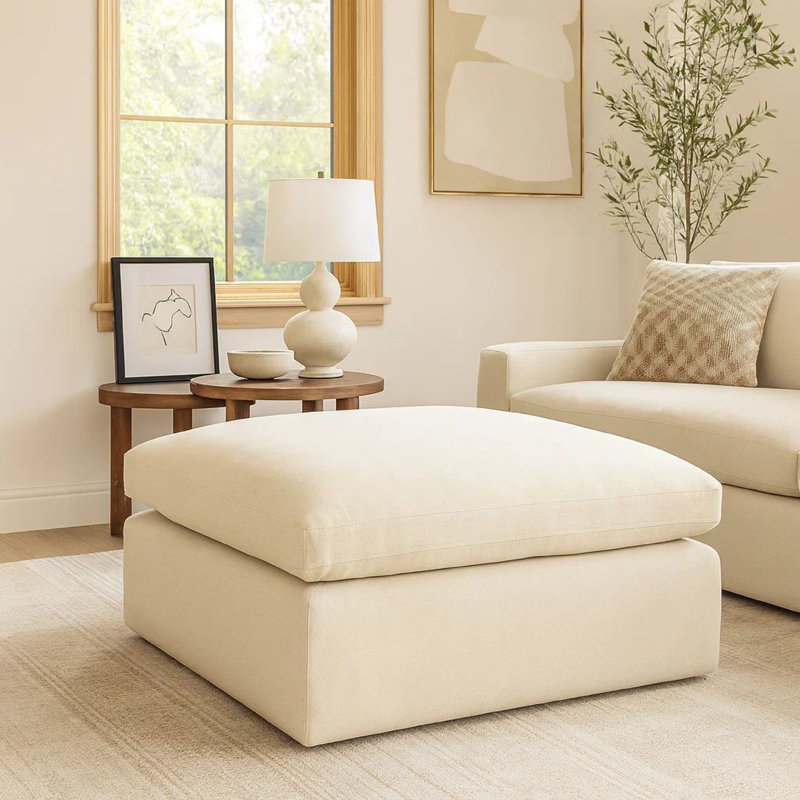 Repose-pieds surdimensionné Elize, polyester beige, coussin doux, 42 po