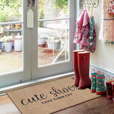 Tapis de bienvenue pour porte d'entrée extérieure Chaussures mignonnes qui les retirent des tapis d'intérieur avec paillasson en caoutchouc antidérapant Facile à nettoyer Naturel extérieur brun