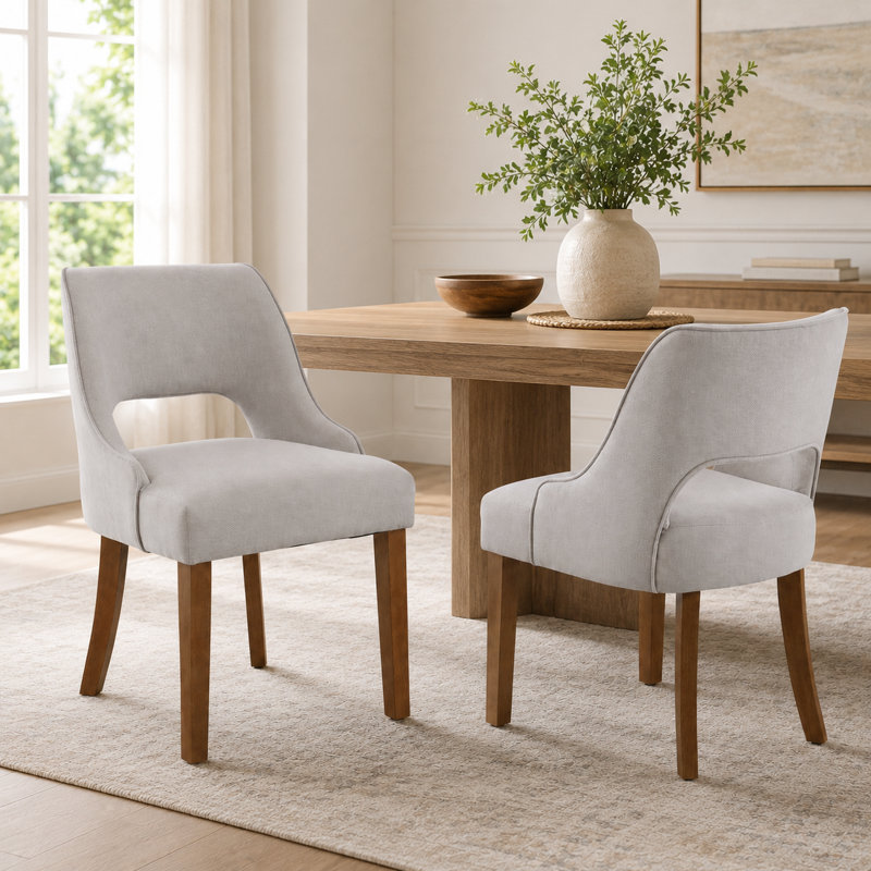 Upholstered Side Dining Chair with Solid Wood Legs, Light Grey