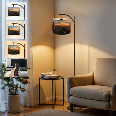  Arc Floor Lamp New York City NYC Tall Modern Standing Lamp LED Adjustable Linen Lampshade 3 Color Temperatures