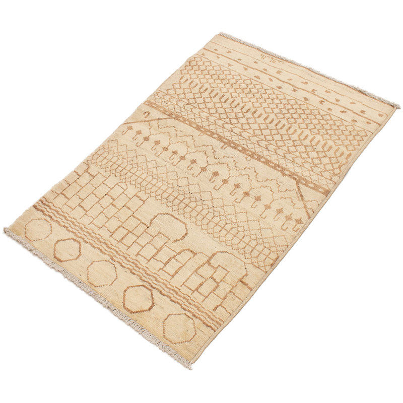Tapis de zone en laine crème/brun 4 pi 4 po x 6 pi 3 po one-of-kind à la main noué la tangier Elkins