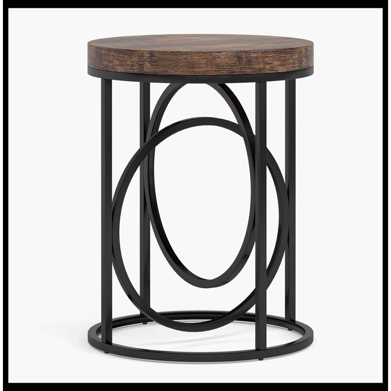 Table de bout ronde, table d'appoint moderne avec plateau en faux marbre
