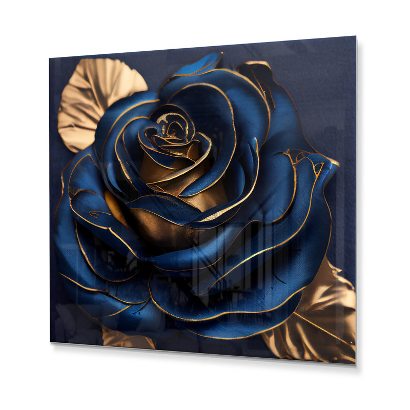 Hannegan Gilded Rose In Kings Blue III - Metal Wall Décor, 16" H x 16" W x 1" D