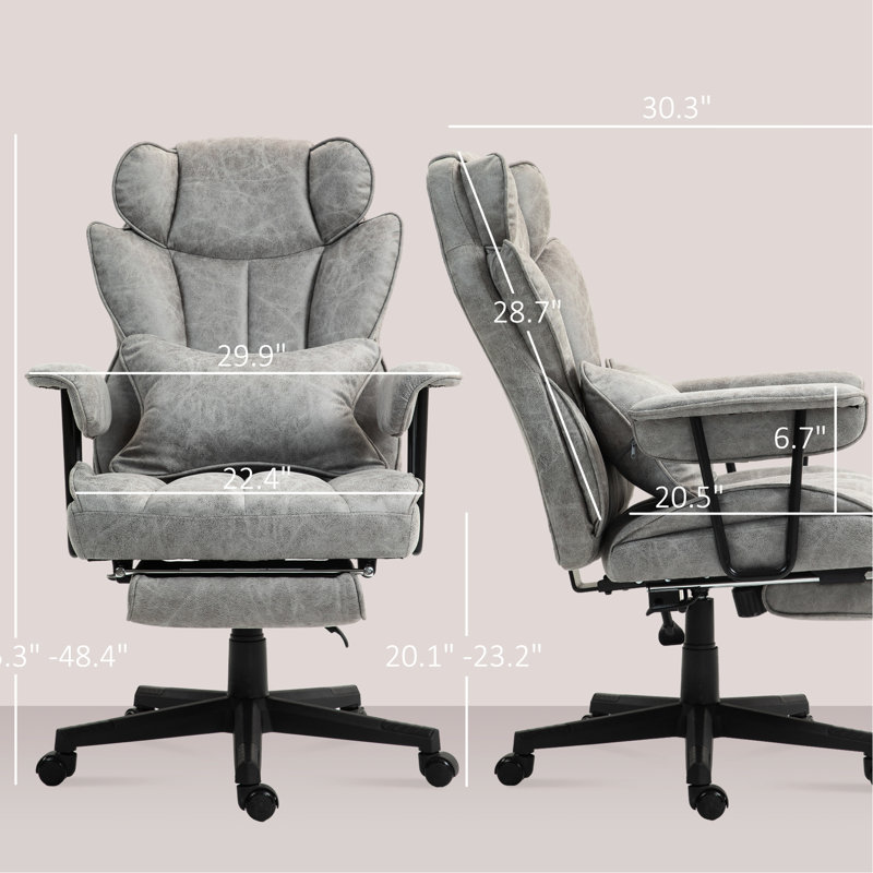 Chaise de bureau, couleur grise. Capacité de 400 lb. Soutien lombaire et repose-pieds. Fonction d'inclinaison pivotante à 360 °. Fauteuil ergonomique réglable Big Tall By, 400 lb, gris, repos, microfibre, support, inclinable,