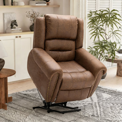 42'' Vintage Oversize Vegan Leather Rivet Power Reclining Chair with Remote Control
