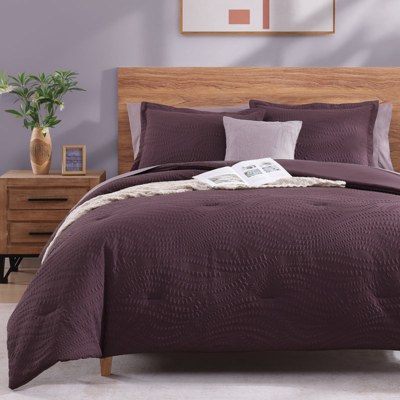 Ensemble d'édredon 3D embossé 7 pièces, Grand édredon et 6 pièces supplémentaires, Mauve