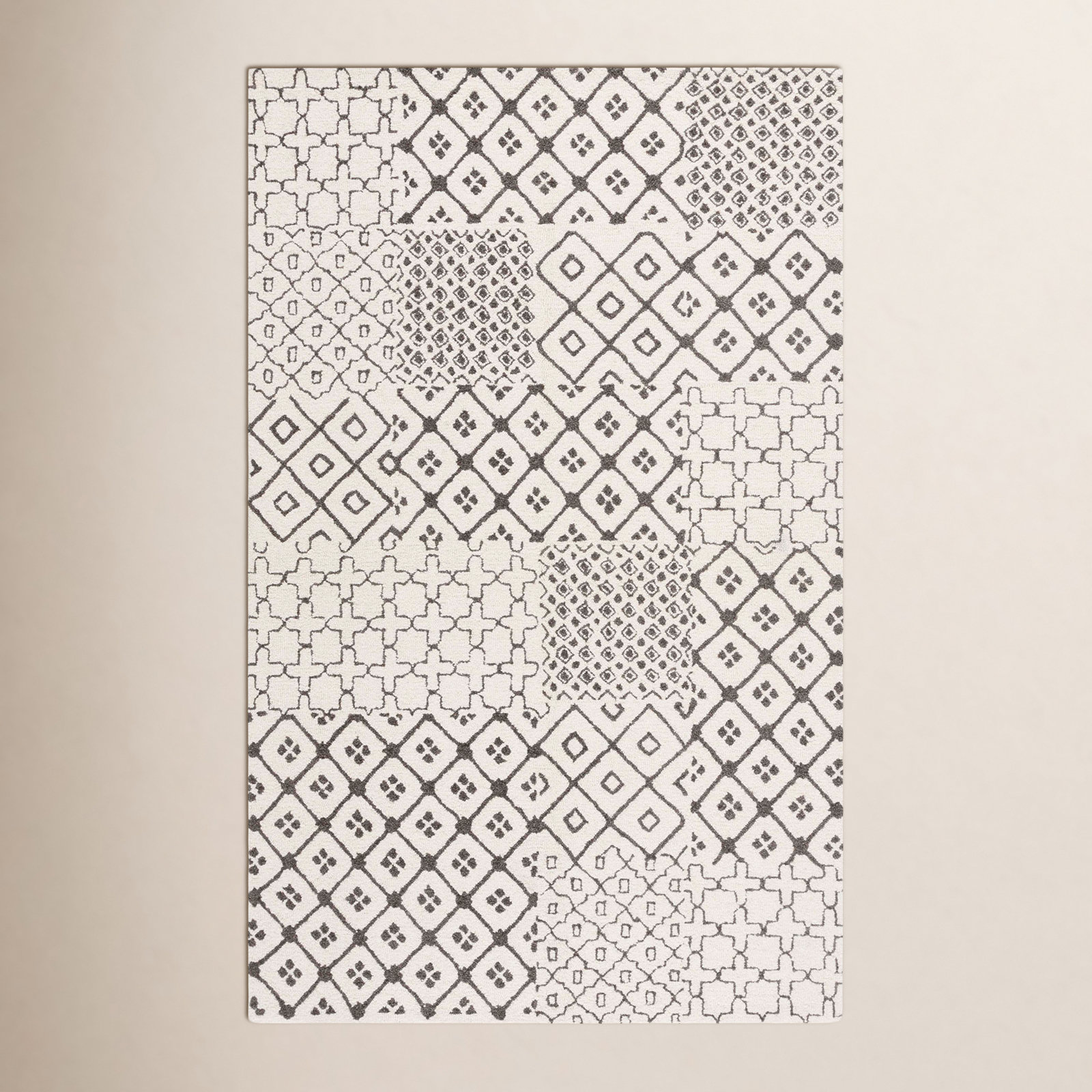 Ebony 821 Hand Tufted Wool & Cotton Geometric Rug, Rectangle 4' x 6'
