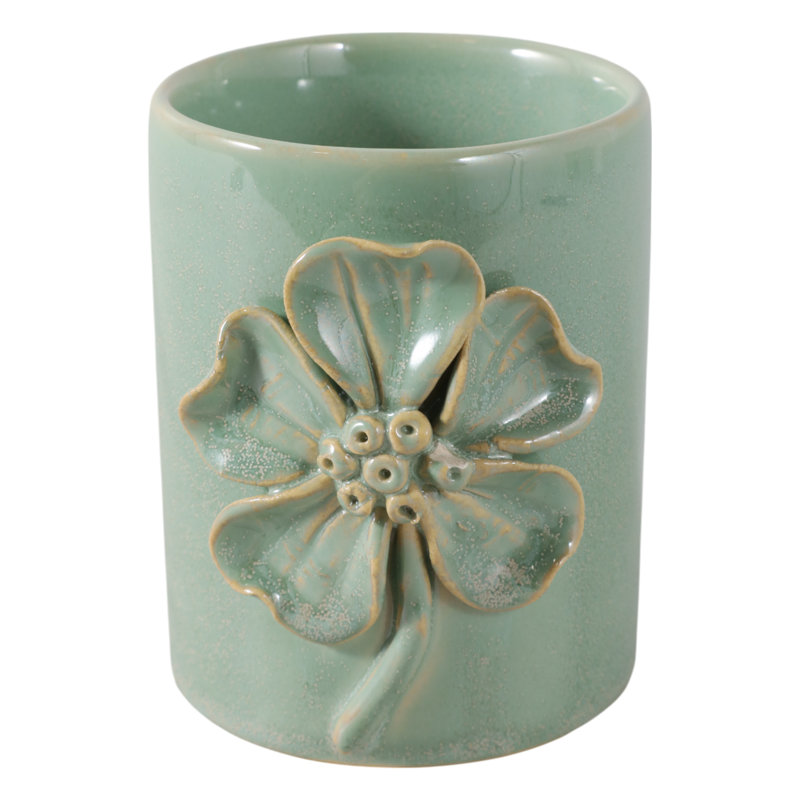 Mignon accessoire de bureau de bureau décoratif en céramique fleur, Vert