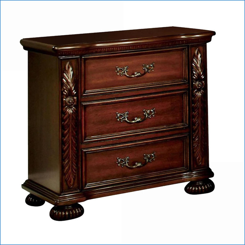 Traditional Solid Wood 3-Drawer Nightstand