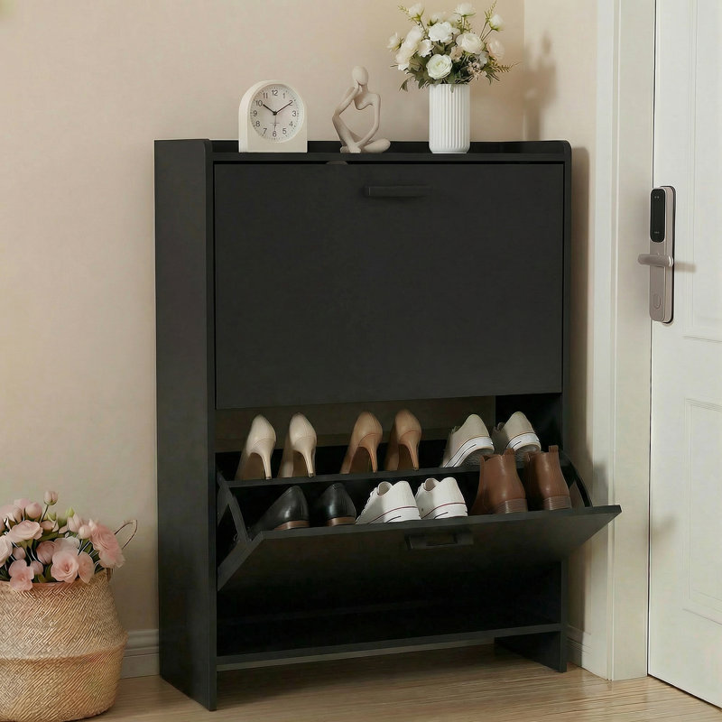 Shoe Cabinet, Narrow Freestanding Shoe Organizer for Hallway or Living Room, 33.4" H x 9.45" W x 23.62" D, Black