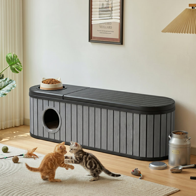 Armoire multifonctionnelle avec litière et rangement pour chat, Noir/gris