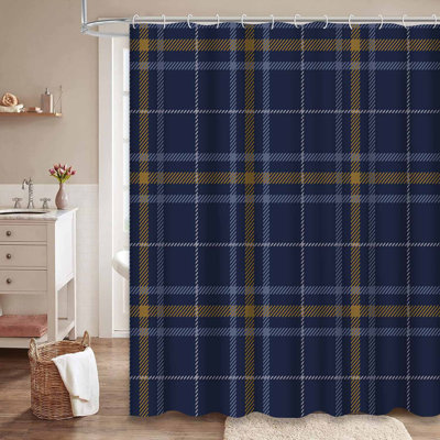 Rideau de douche écossais bleu clair avec 12 crochets Tartan