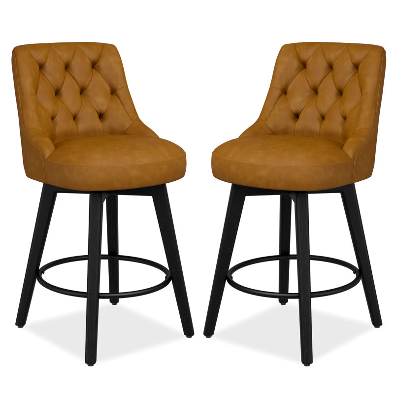 Tabouret de bar et de comptoir pivotant avec cadre en bois massif Malakeh, Beige, 1