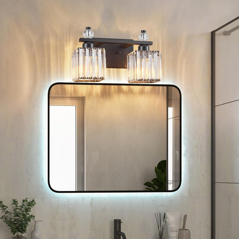Luminaire de meuble-lavabo moderne en cristal avec abat-jour en cristal K9 et finition noire pour l'éclairage au-dessus d'un miroir