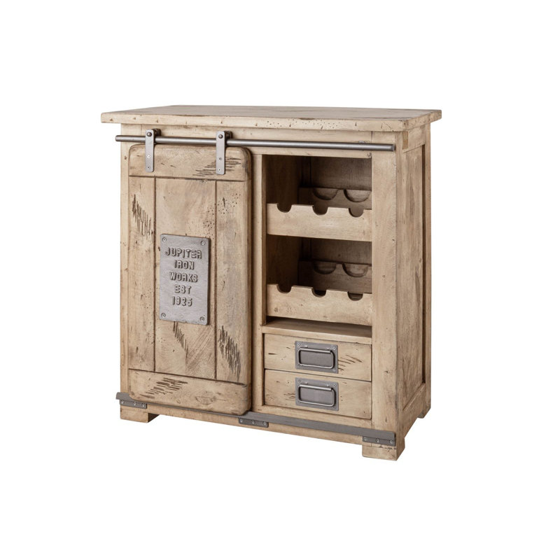 Railway 80cm Solid Wood Wine Bar, Brown, white and pink