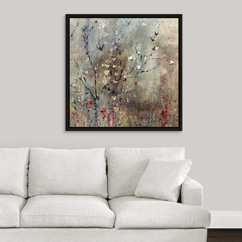 « fraîche spring désert », peinture sur toile, H 17,7 po x l 17,7 po x p 1,75 po, Cadre flottant noir