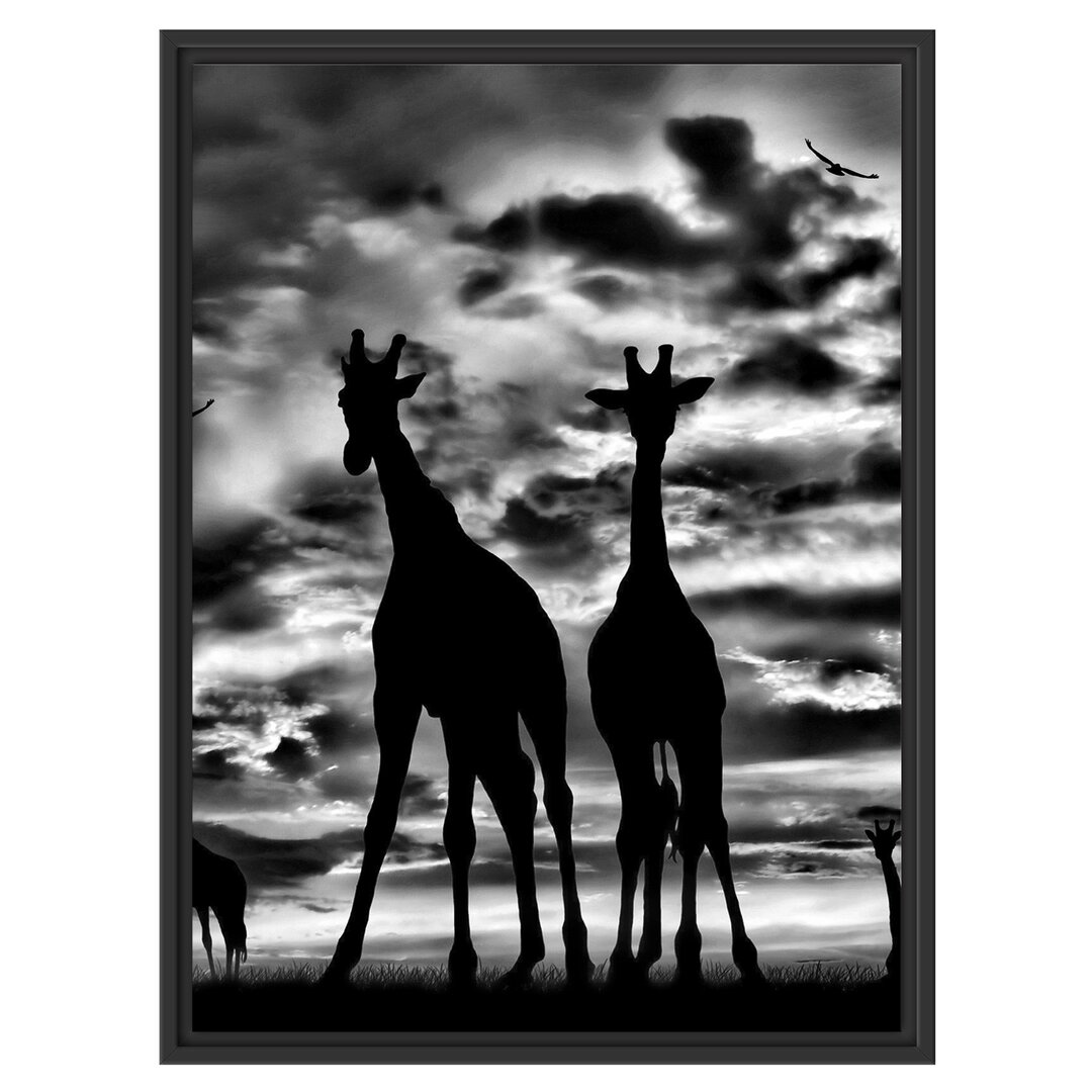 Gerahmtes Wandbild Afrika GiraffenSonnenuntergang