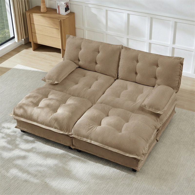 2-Seater U-Shaped Sectional, Light Coffee Chenille