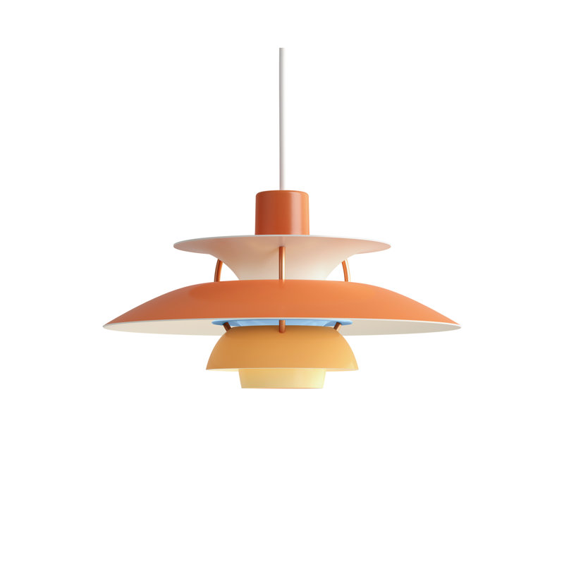 PH 5 1 - Light Pendant, Hues of Orange, 6.4" H x 11.8" W x 11.8" D