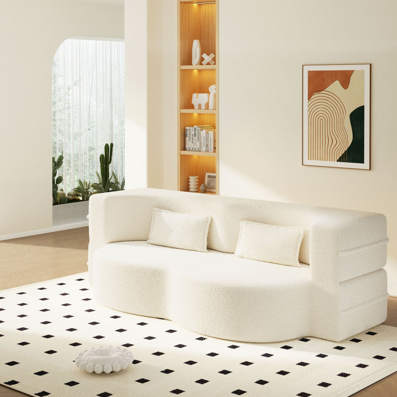 Canapé-lit moderne avec 2 coussins, canapé-lit convertible en tissu rembourré de mousse, matelas pliant simple de 15 po pour le salon, lit d'invité, salle de jeux, aucun assemblage requis