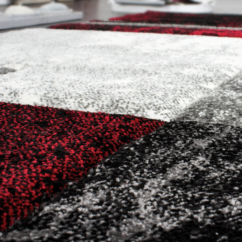 Tapis gris / rouge / noir en polypropylène tissé à la machine Maratha, Rectangle 2 pi x 3 pi 7 po