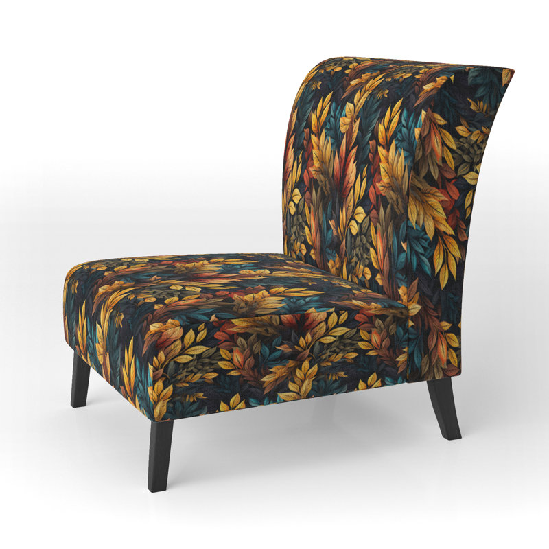 Yellow Rustic Autumn Leaves - Upholstered Vintage Slipper Chair, Yellow Accent Chair, Yellow Rustic Autumn Leaves