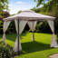 Pavillon de jardin extérieur en acier galvanisé, 10 x 10 pi, auvent double avec moustiquaire pour patio, jardin, cour arrière