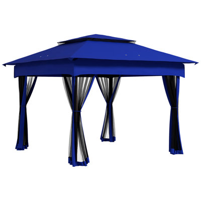 Auvent escamotable 11 pi x 11 pi, abri de jardin extérieur avec filet à fermeture à glissière amovible, tente instantanée, auvent de jardin bleu, filet de patio amovible, abri de jardin