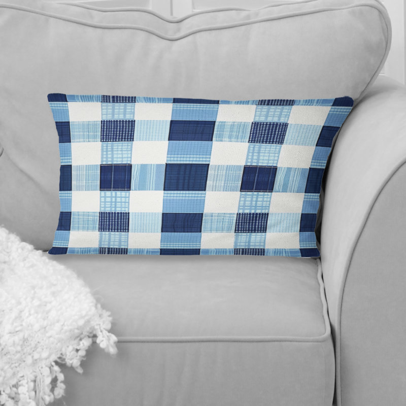 Imprimé vichy bleu et blanc I - coussin lombaire moderne