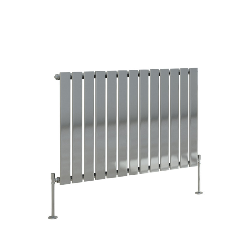 Adah Horizontal Single Flat Panel Radiator, 600mm H x 884mm W x 52mm D, Chrome, 1