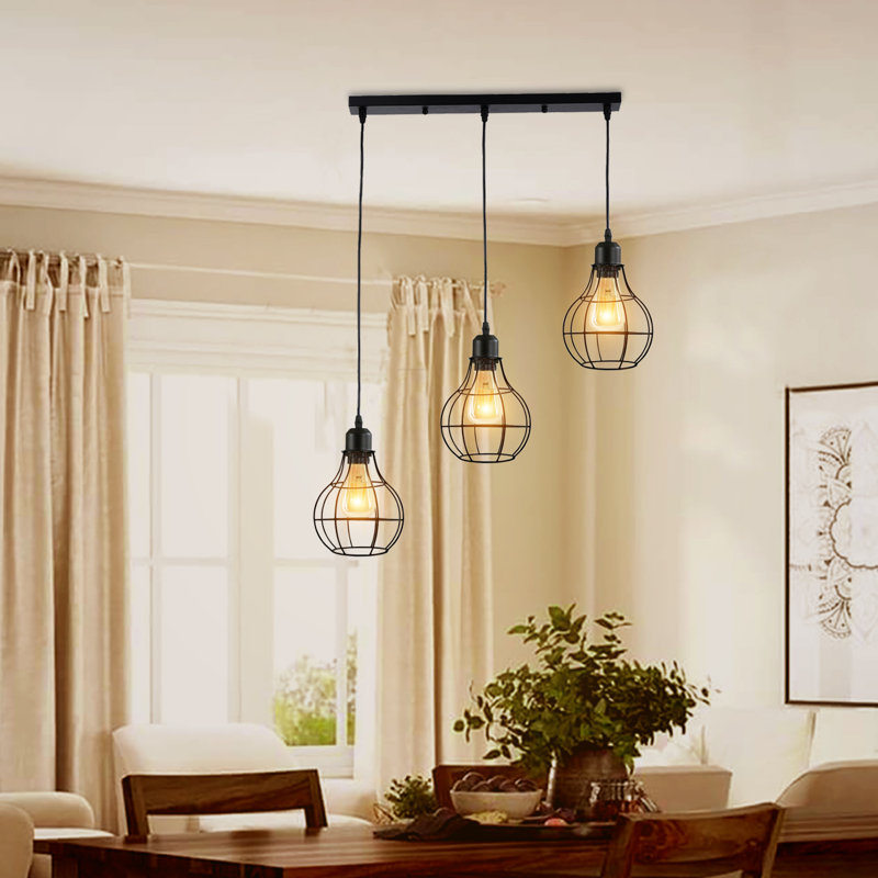 Lorford 3 - Light Brushed Silver Kitchen Island Pendant