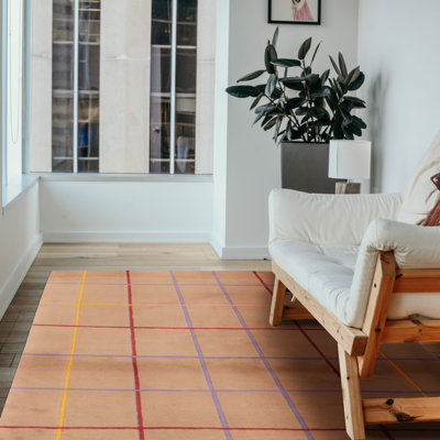 Tapis brun / mauve / rouge en laine noué à la main à motif géométrique rectangulaire 3 pi 9 po x 5 pi 9 po Azyon