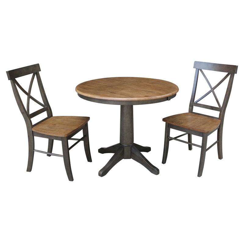 Chapital Extendable Solid Wood Dining Set, 3, Hickory/Washed Coal