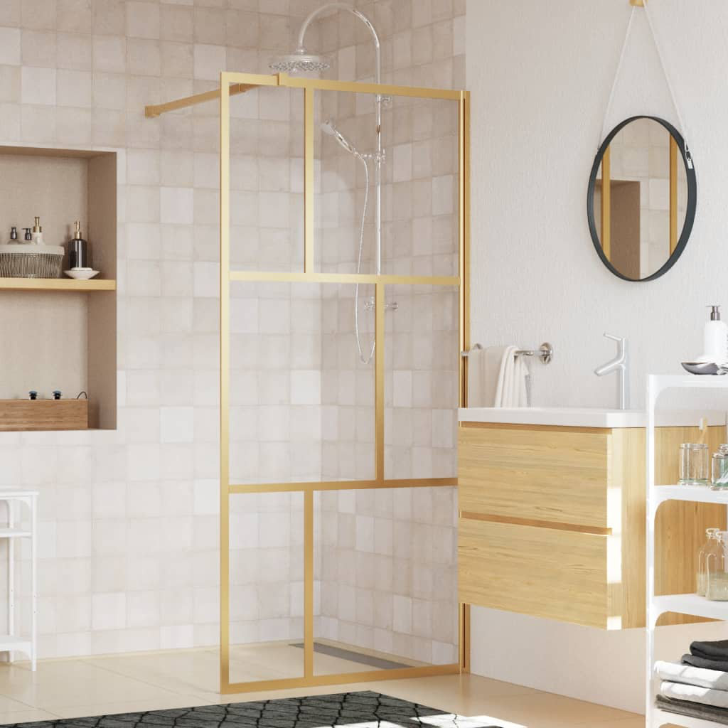 Vidaxl Walk-In Shower Wall With Clear ESG Glass Gold 80X195 Cm