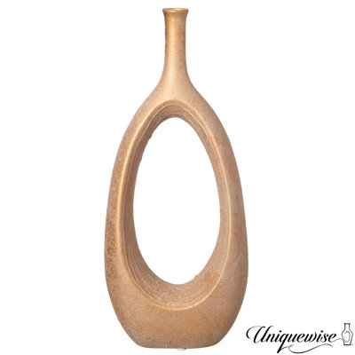 Uniquewise 18-inch Fiberglass Floor Vase Modern Bohemian Ornamental Oval Design With Open Center For Entryway Living Room Bedroom Office Minimalist Home Decor Accent & Artistic Display Piece, Small