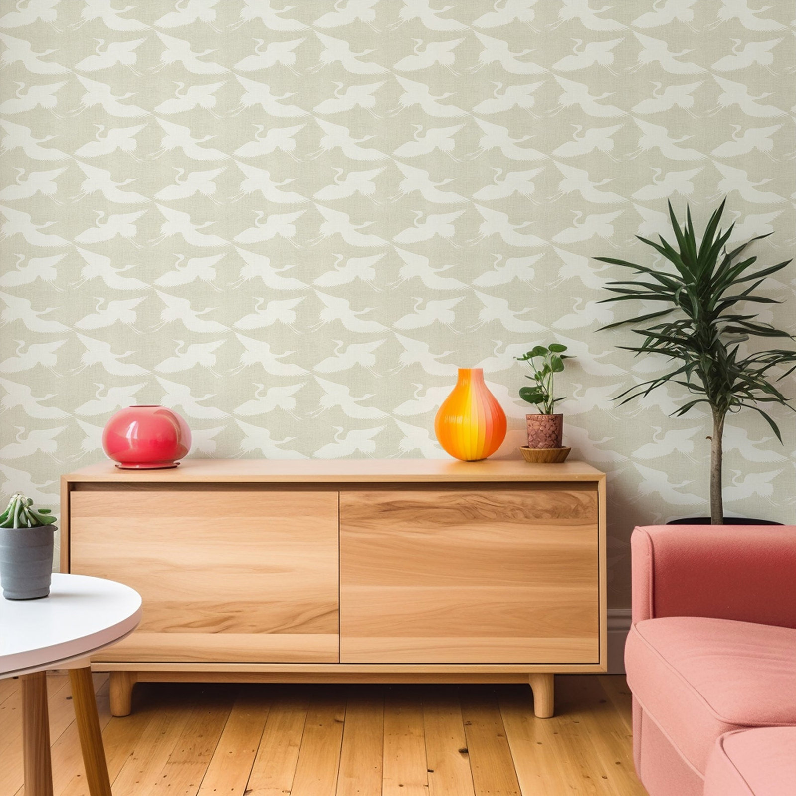 Paper Cranes Self-Adhesive Wallpaper, Eucalyptus, Faux Grasscloth, Non-pasted