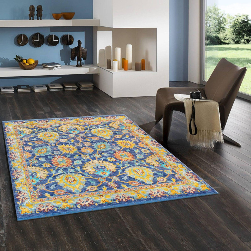Oushak Camouflage Area Rug in Blue